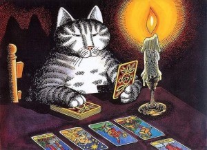 Create meme: tarot cats, fortune teller cat, the cat is wondering