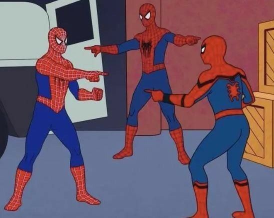 Create meme: meme two spider-man, meme 2 spider-man, 3 Spider-Men point at each other