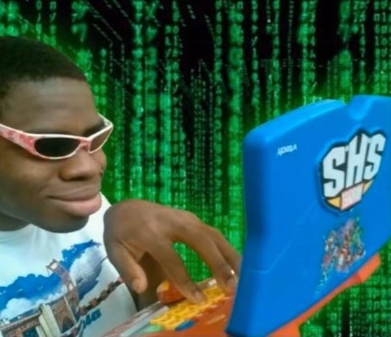 Create meme: the Negro at the computer, hacker meme, ebony in glasses meme