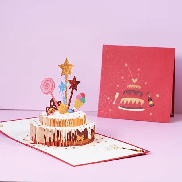 Create meme: birthday card for a girl, 3d volumetric birthday cake greeting card, postcard cake