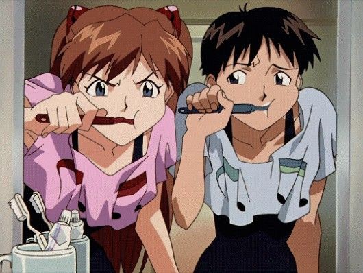 Create meme: Shinji Ikari, Asuka and Shinji kiss, anime characters