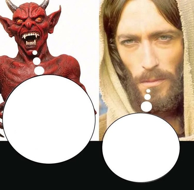 Создать мем: дьявол и иисус, иисус против дьявола, дьявол и иисус мем мое дитя