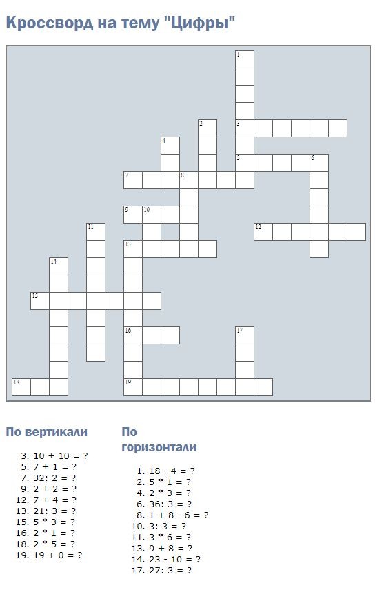 Текстовый кроссворд. Кроссворд на тему цифры на английском языке.