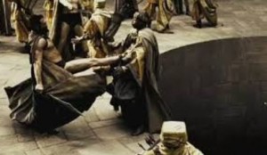 Create meme: this is sparta, 300 Spartans kick, Sparta