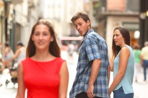 Create meme: distracted boyfriend, meme guy turns into a girl, wrong guy meme