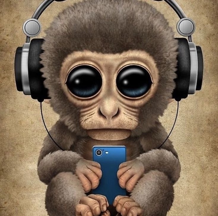 Create meme: Picture of a monkey in headphones, monkey with headphones, monkey with headphones poster