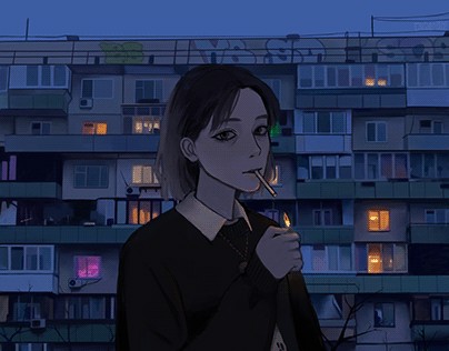 Create meme: anime girl with a cigarette, sakichka detroit, the city 