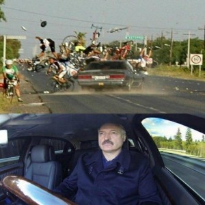 Create meme: Lukashenka, Parking level God, car knocks down cyclists