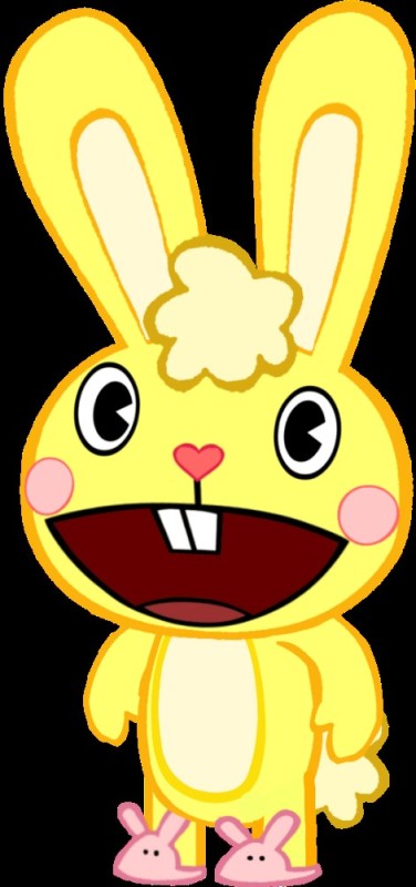 Создать мем: happy tree friends жёлтый кролик, жёлтый заяц happy tree friends, счастливые лесные друзья каддлс