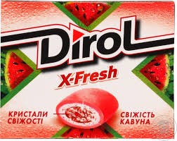 Создать мем: дирол x-fresh 18г. 1х8блх12шт арбуз, dirol x-fresh арбузный лед, дирол х фреш