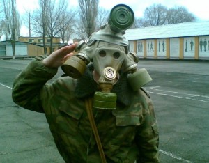 Create meme: people, army, gas mask