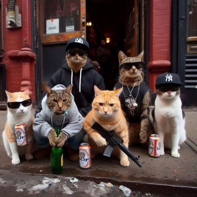 Create meme: A gang of cats, cat mafia, mlg cats