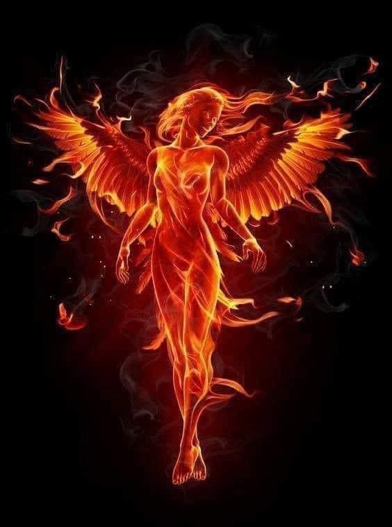 Create meme: fire angels, phoenix girl, Dilyuk's fiery Phoenix