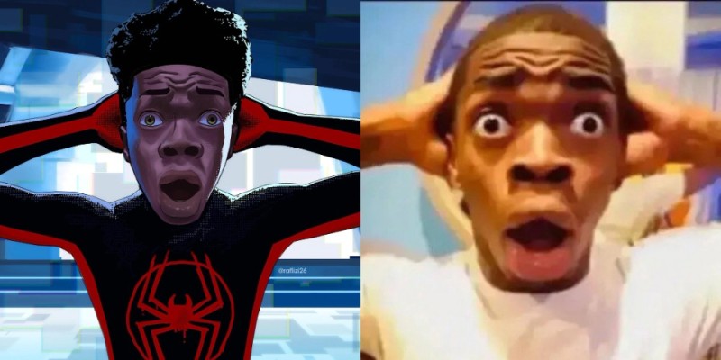 Create meme: Spider-man Miles Morales meme, Miles Morales meme with surprise face, Miles Morales meme