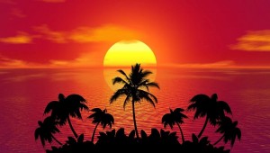 Создать мем: пальмы на фоне заката рисунок, закат, закат пейзаж