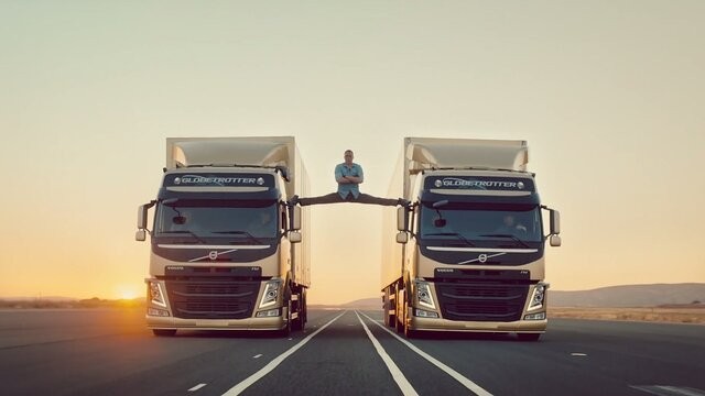 Create meme: van damme between trucks, van Damme trucks, jean Claude van damme splits on trucks