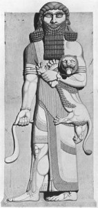 Create meme: Gilgamesh with a lion, Gilgamesh picture, Enkidu and Gilgamesh photo