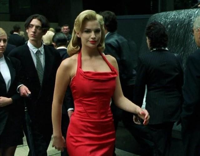 Create meme: Fiona Johnson The Matrix, The girl in red from the matrix, Matrix girl in red