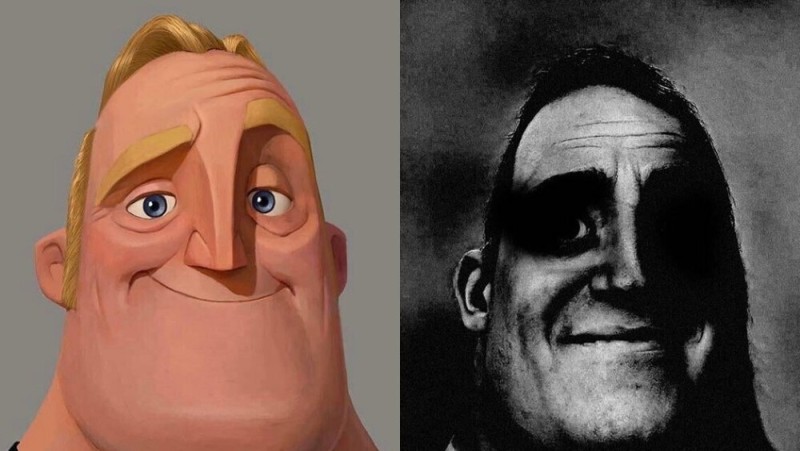Create meme: the father of the superfamily meme, Mr. exceptional meme creepy faces, the incredibles meme dad