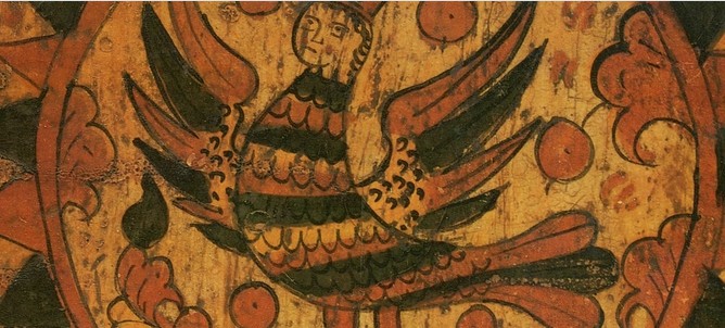 Создать мем: птица сирин на прялках, росписи северной двины прялки, великоустюжская роспись птица сирин