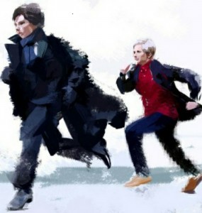 Создать мем: Шерлок Холмс, бегущие люди иллюстрация акварель, the beatles прыгают
