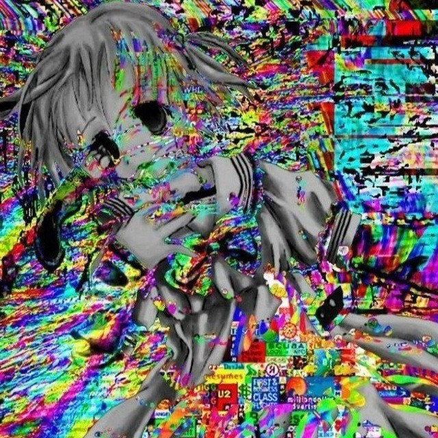 Create meme: psychedelic drawings, figure , glitch art anime