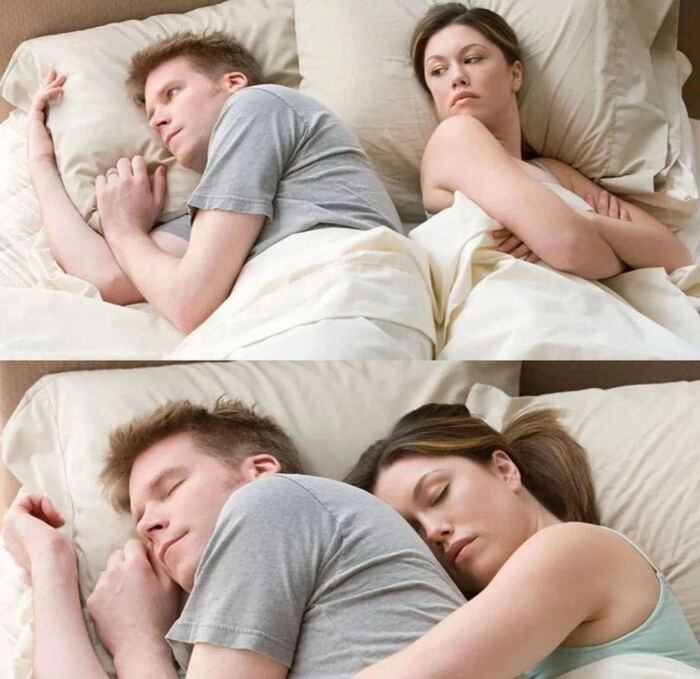Create meme: again women think about their template, husband and wife in bed, feet 