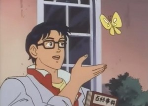Create meme: meme anime with butterfly pattern, this bird meme, meme is this a pigeon