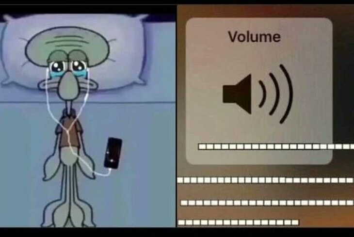 Create meme: squidward is crying in headphones, Squidward is crying with headphones on, making music to the max, sponge Bob square pants 