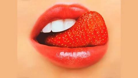 Create meme: strawberry lips, women's lips with strawberries, juicy lips