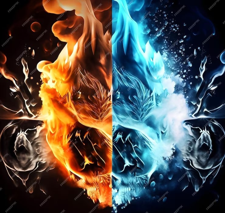 Создать мем: огонь, две стихии, огонь и лед