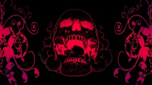 Create meme: black background with skull, skull, skull on red background