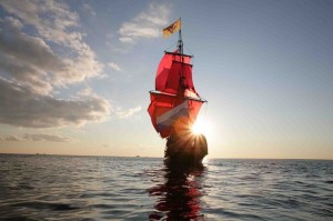 Create meme: ship sailboat, darkness, scarlet sails
