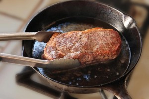 Create meme: steak, meat pan-fried, the meat in the pan