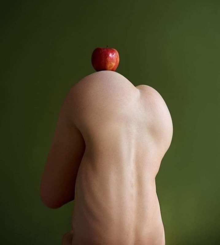 Create meme: Eve eats the forbidden fruit, A man with an apple for a face, girls with an apple figure