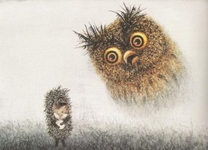 Create meme: hedgehog in the fog owl, hedgehog in the fog, owl hedgehog in the fog