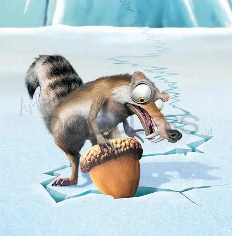Create meme: ice age squirrel and nut, squirrel from glacial, from the ice age 