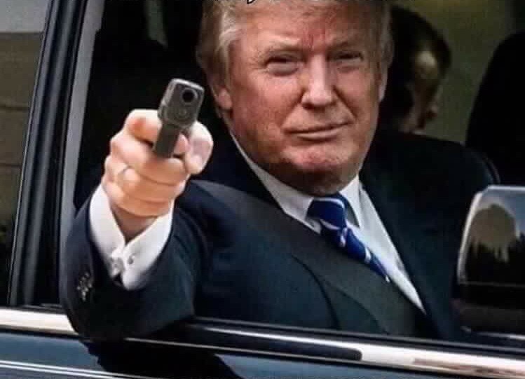 Create meme: Donald trump , trump with a gun, people