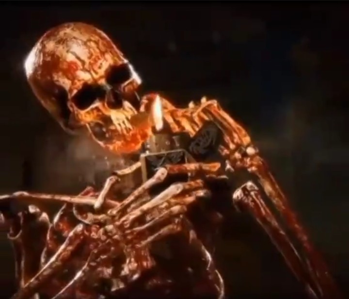 Create meme: smoking skeleton, skeleton , mortal Kombat 11