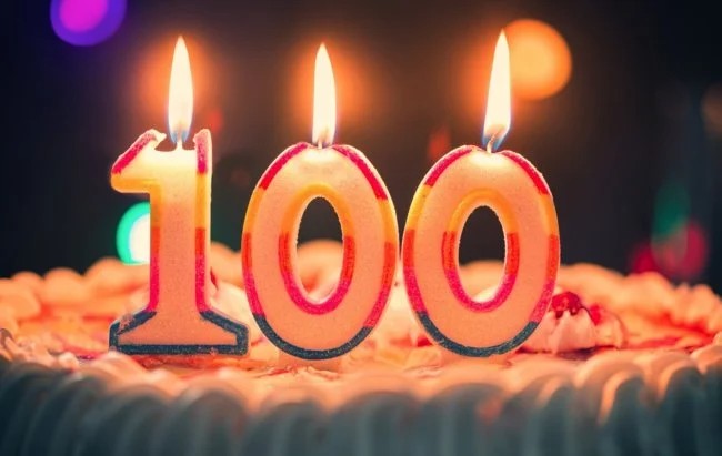 Create meme: Happy 100th birthday, cake with candles for 100 years, Happy 100th anniversary