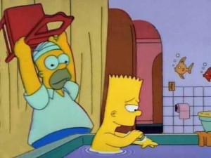 Create meme: cartoon character, bart, homer strangles bart dank meme