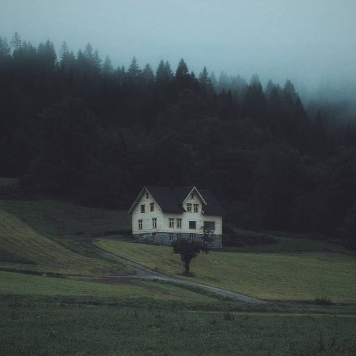 Create meme: House in the forest aesthetics, The white house in the forest, a lonely house in the forest