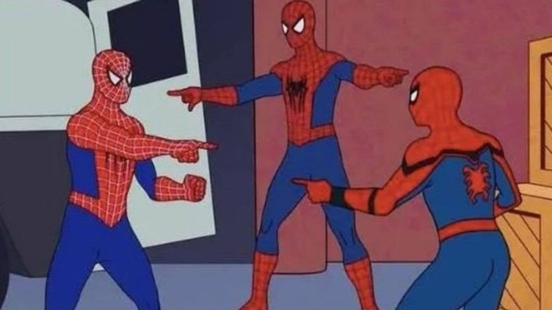 Create meme: Spider-man points at each other, meme two spider-man, 2 spider-man meme