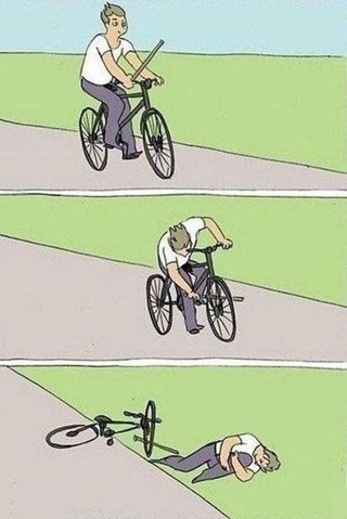 Создать мем: мемы про велосипед комиксы, мем с велосипедом и палкой, мем велосипед