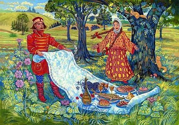 Create meme: a self-made tablecloth from a fairy tale, a Russian fairy tale, The magic tablecloth is self-made