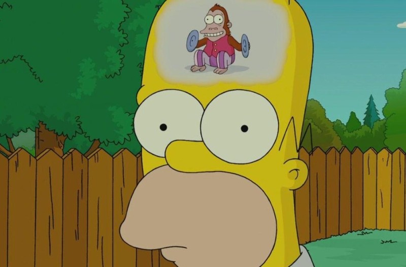 Create meme: The monkey in Homer Simpson's head, Homer Simpson is a monkey in his head, Homer is a monkey in his head