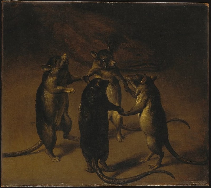 Create meme: ferdinand van Kessel the dance of the rats, Ferdinand van Kessel the Dancing Rats, 1690., dancing rats painting