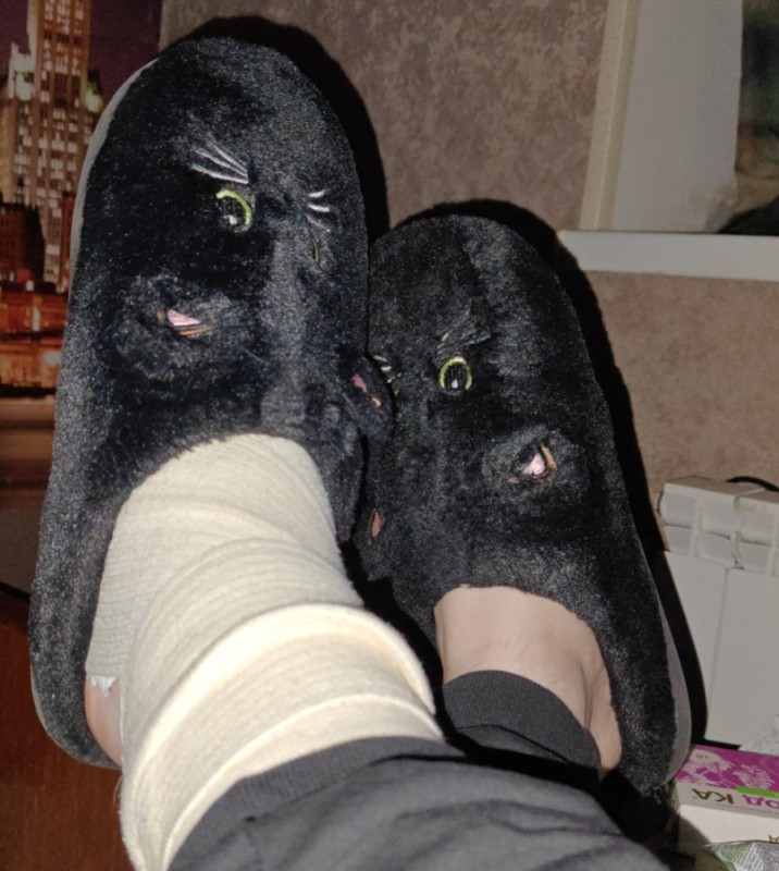 Create meme: a sock with a hole, I broke my leg, Slippers