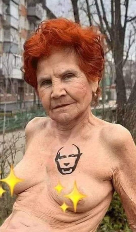 Create meme: grandmothers' breasts, granny with tattoos, red - haired granny