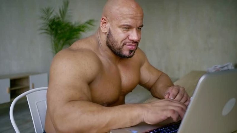 Create meme: piranha warface, a bald wrestler with a laptop, bald Jock